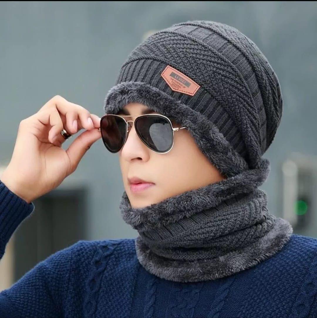 Beanie Wool Cap With Neck Warmer. Full Set-2 Pieces. for Both Men & Women